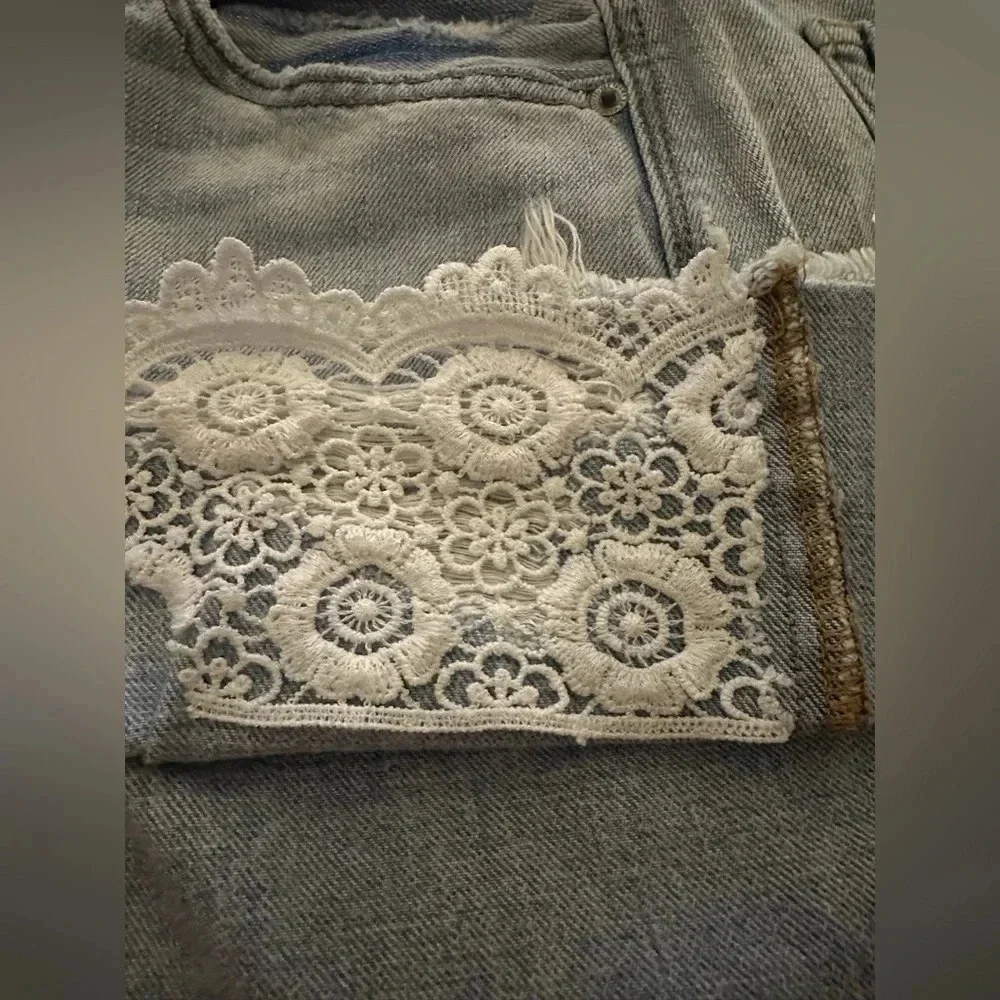 American Eagle denim mini skirt with peekaboo lace